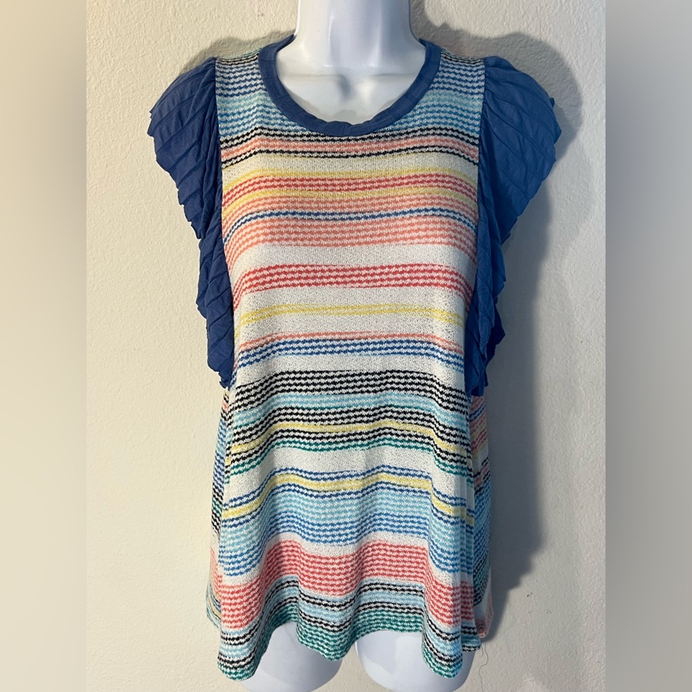 Sugar Blue and Pink Flutter Sleeve Tank Top